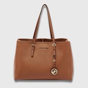 Michael Kors Saffiano Leather Jet Set Travel Tote Brown Medium